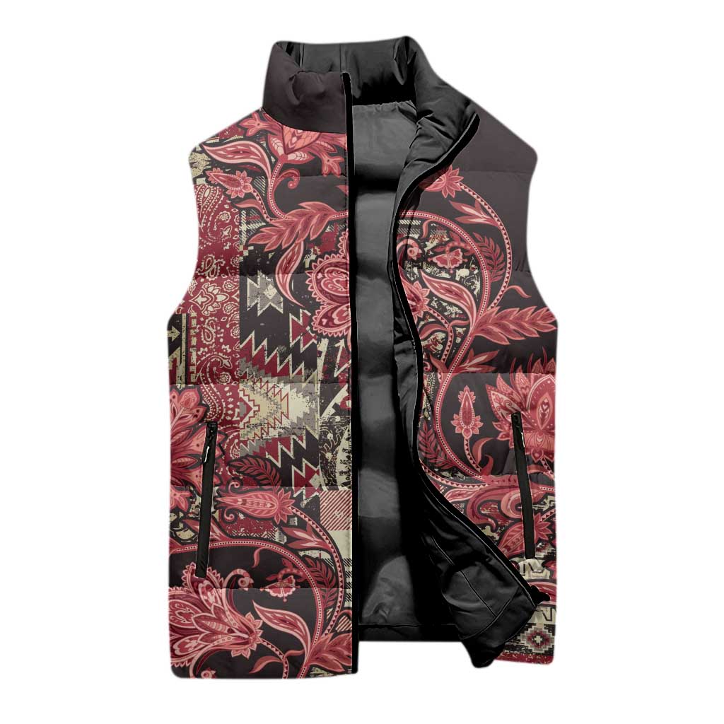 Africa Floral mix Maasai Shuka Sleeveless Puffer Jacket Red Moitf
