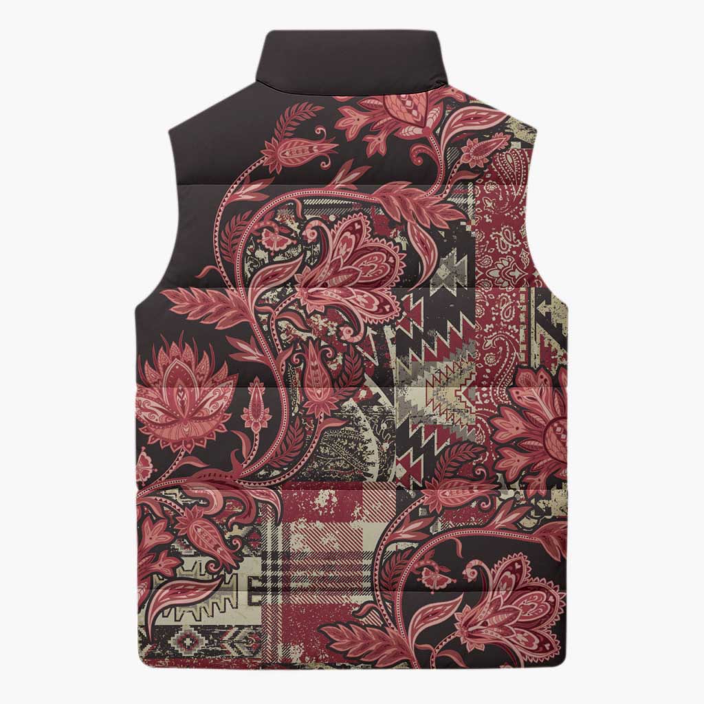 Africa Floral mix Maasai Shuka Sleeveless Puffer Jacket Red Moitf