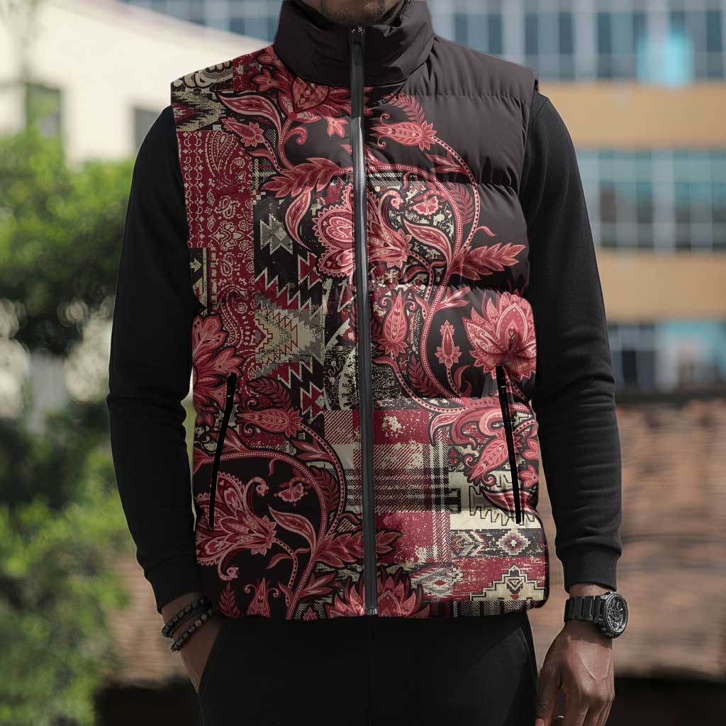 Africa Floral mix Maasai Shuka Sleeveless Puffer Jacket Red Moitf