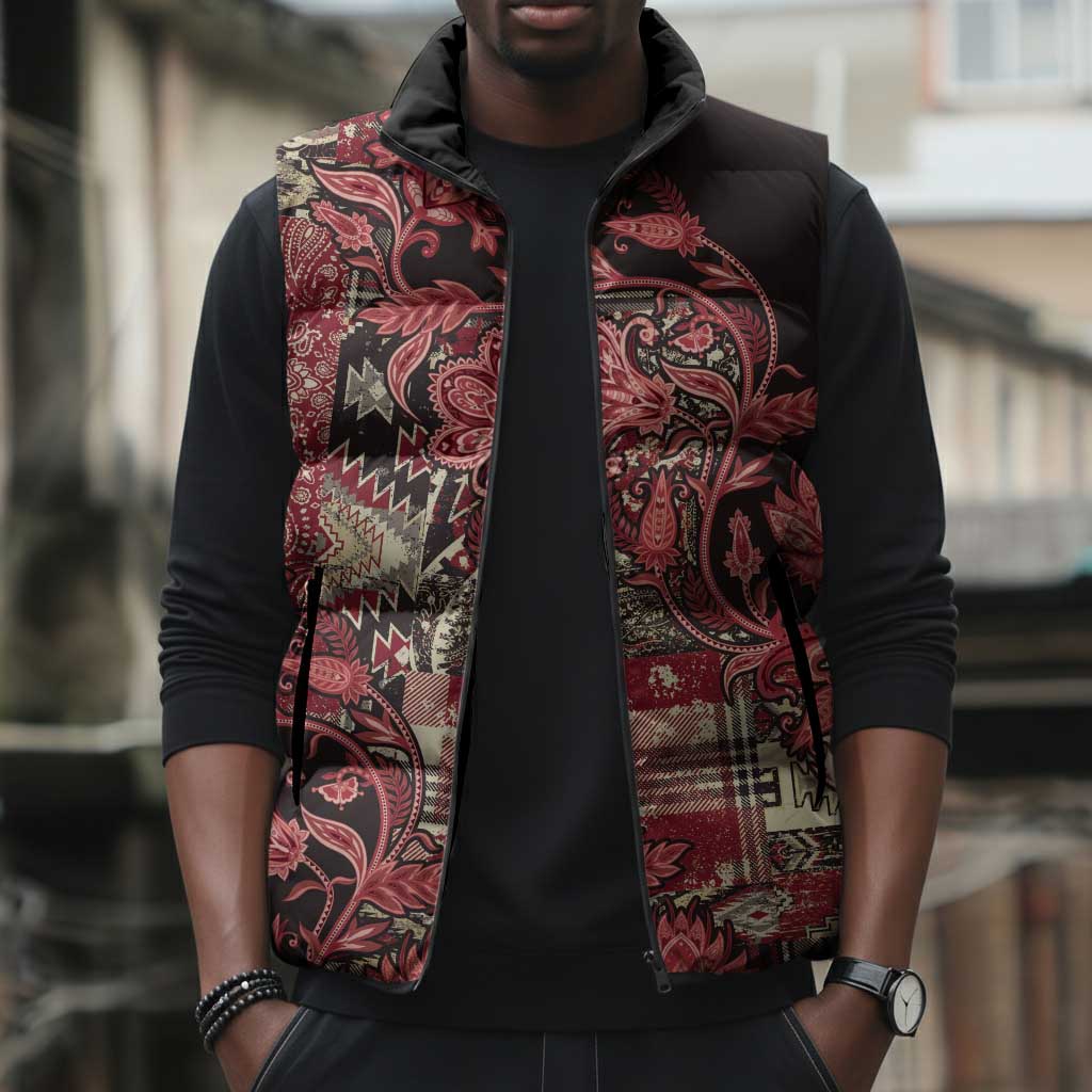 Africa Floral mix Maasai Shuka Sleeveless Puffer Jacket Red Moitf