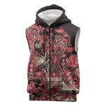 Afro Floral mix Maasai Shuka Sleeveless Zip Hoodie Red Moitf - African Pride