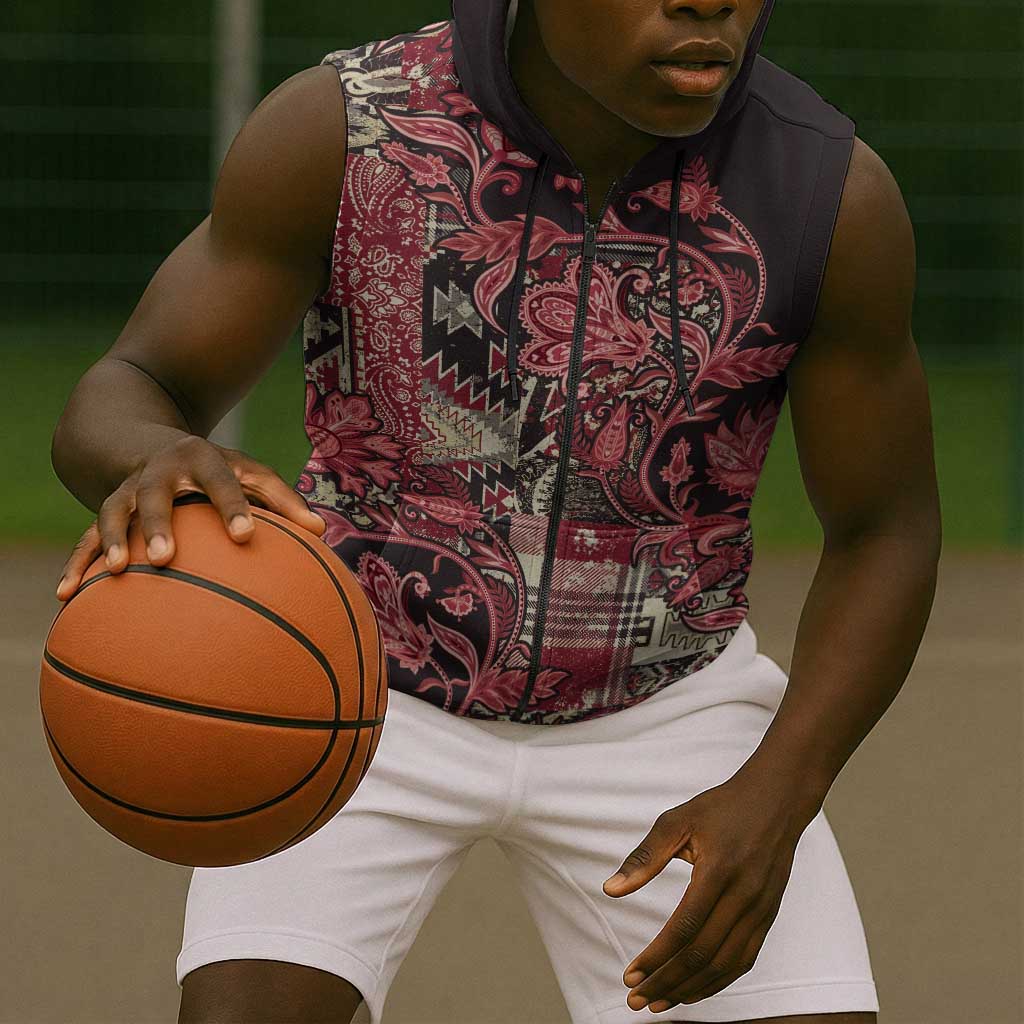 Afro Floral mix Maasai Shuka Sleeveless Zip Hoodie Red Moitf - African Pride