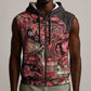 Afro Floral mix Maasai Shuka Sleeveless Zip Hoodie Red Moitf - African Pride