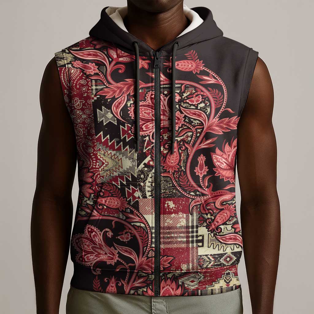 Afro Floral mix Maasai Shuka Sleeveless Zip Hoodie Red Moitf - African Pride