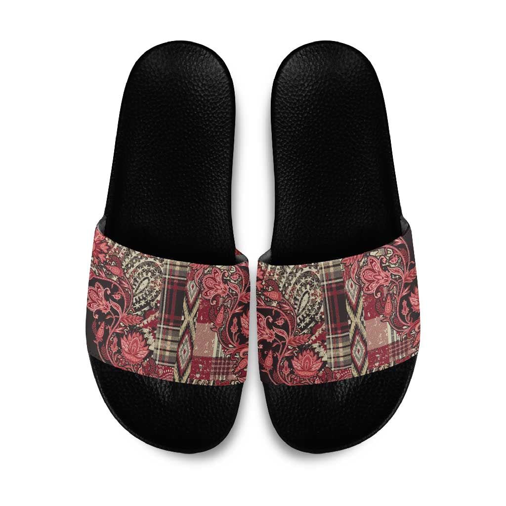 Africa Floral mix Maasai Shuka Slide Sandals Red Moitf