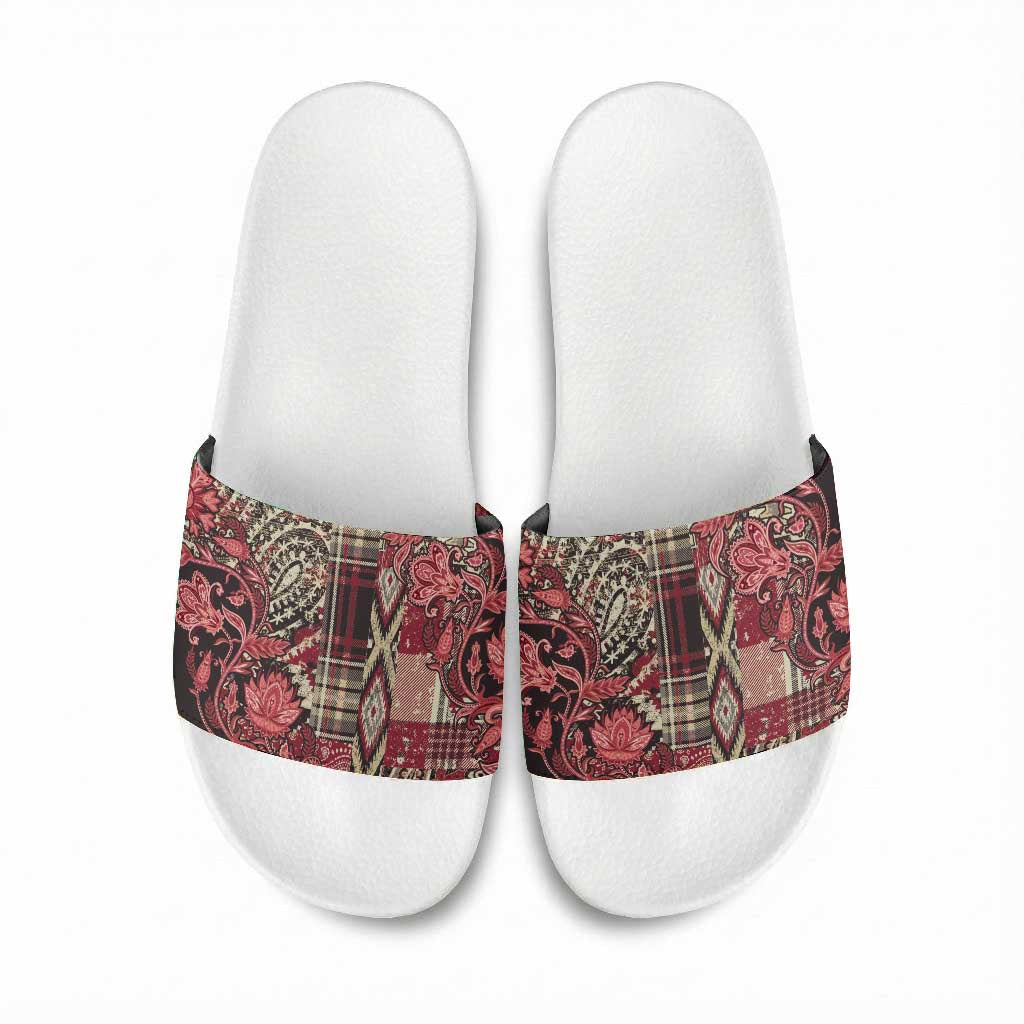 Africa Floral mix Maasai Shuka Slide Sandals Red Moitf