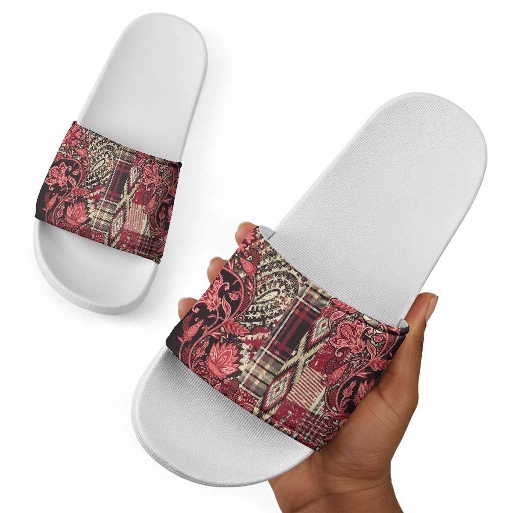 Africa Floral mix Maasai Shuka Slide Sandals Red Moitf