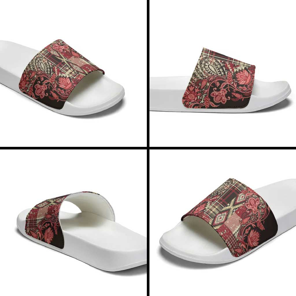 Africa Floral mix Maasai Shuka Slide Sandals Red Moitf