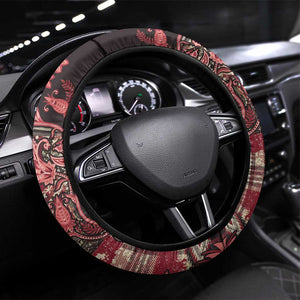 Afro Floral mix Maasai Shuka Steering Wheel Cover Red Moitf