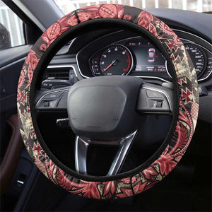 Afro Floral mix Maasai Shuka Steering Wheel Cover Red Moitf