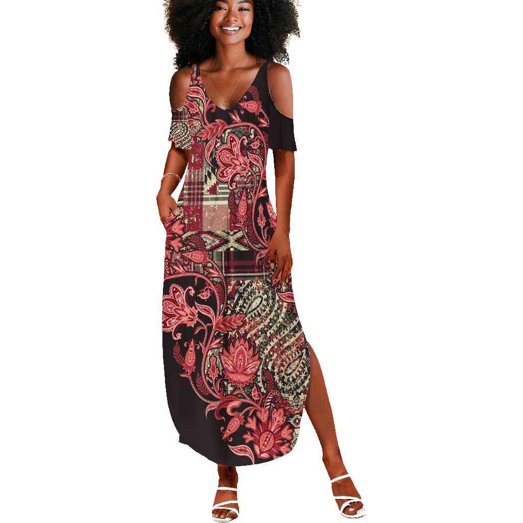 Afro Floral mix Maasai Shuka Summer Maxi Dress Red Moitf