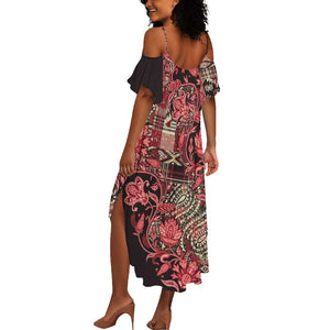 Afro Floral mix Maasai Shuka Summer Maxi Dress Red Moitf