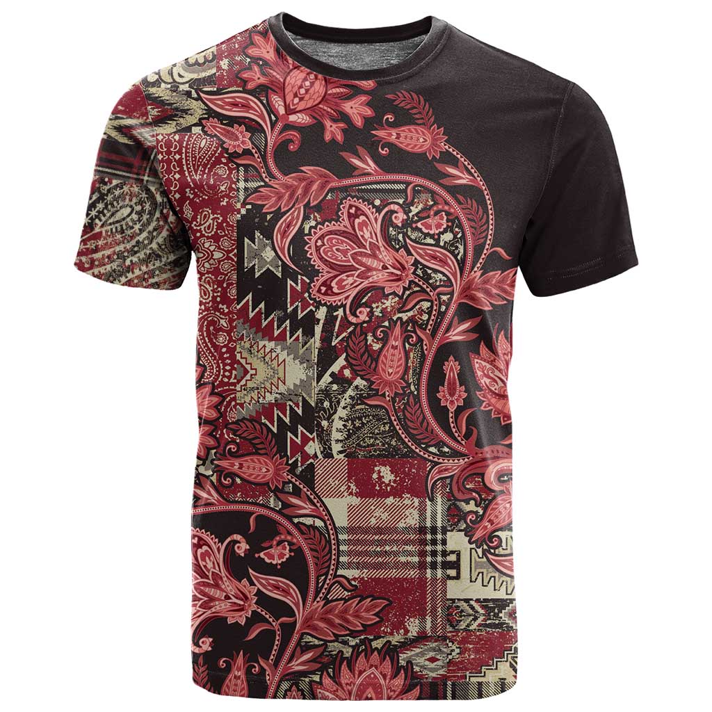 Afro Floral mix Maasai Shuka T shirt Red Moitf