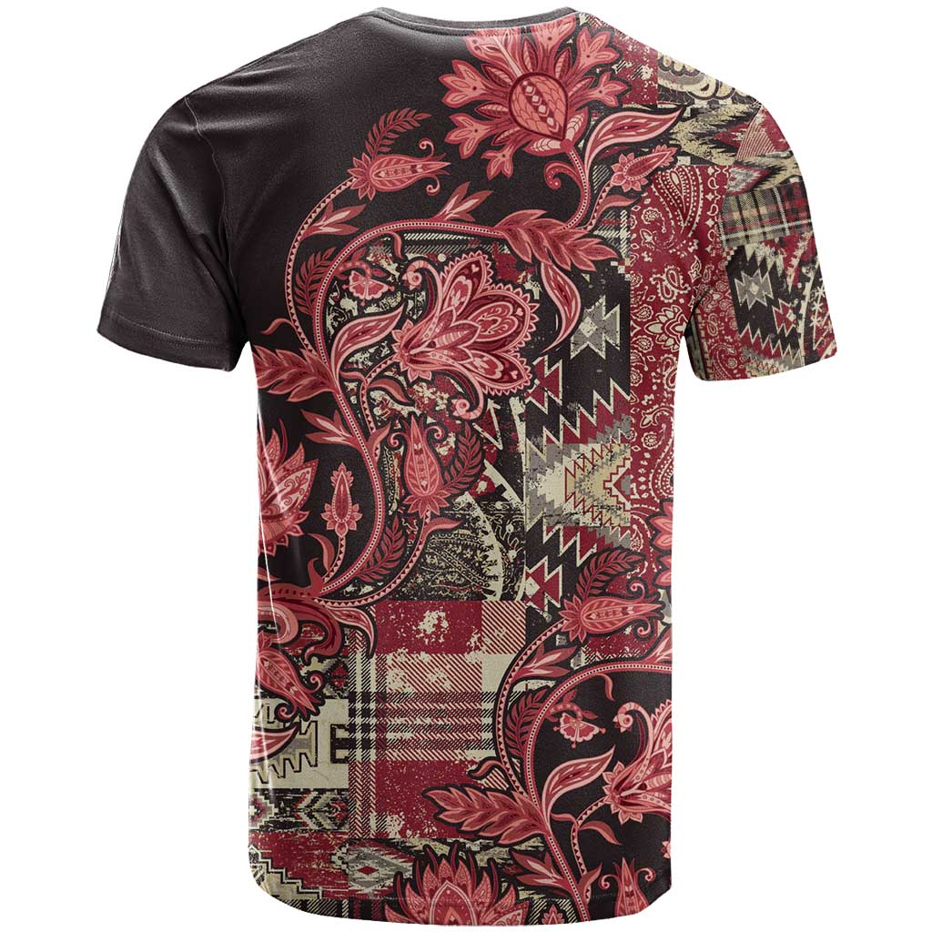 Afro Floral mix Maasai Shuka T shirt Red Moitf