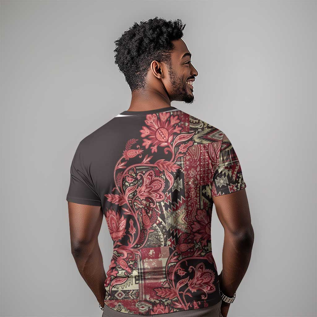 Afro Floral mix Maasai Shuka T shirt Red Moitf