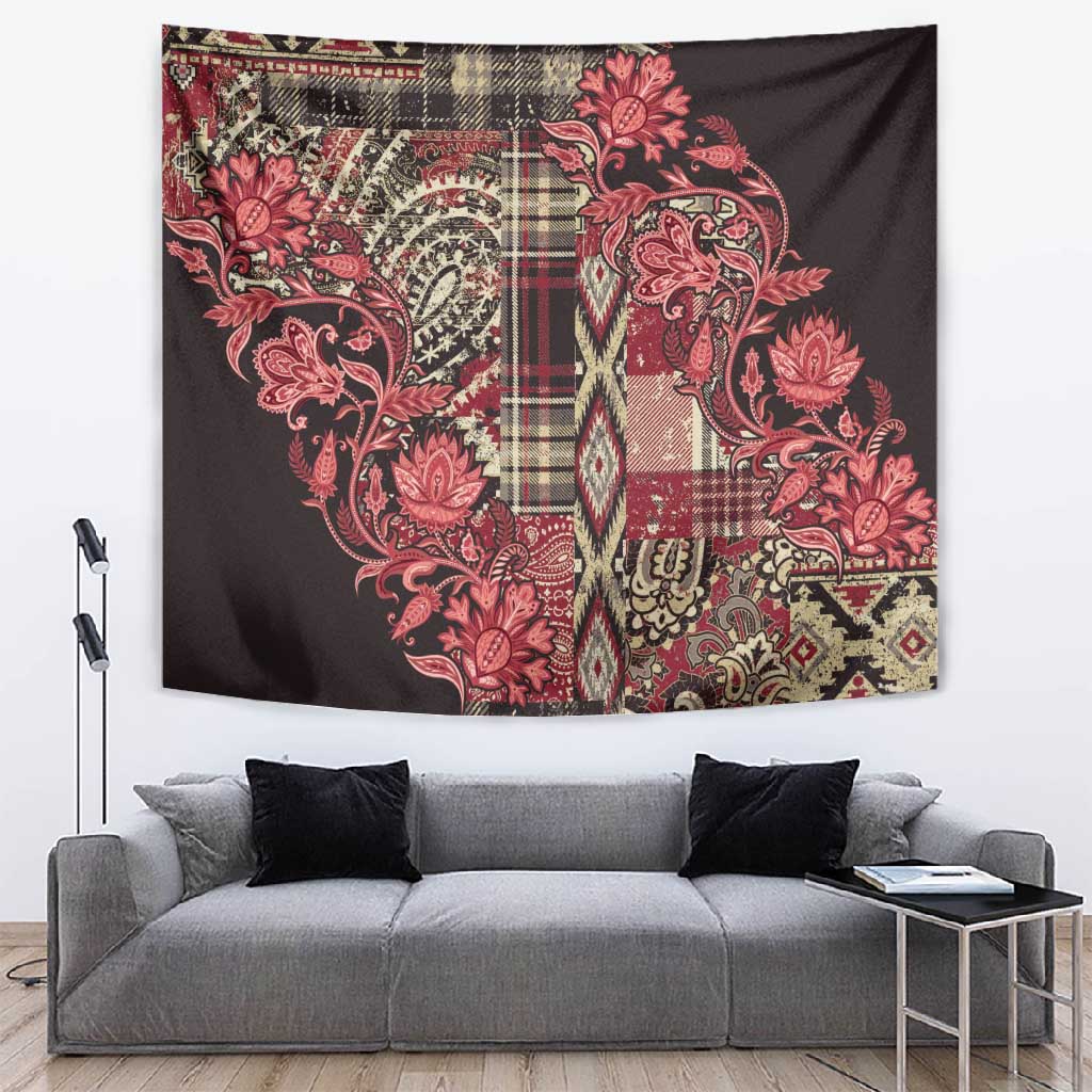 Afro Floral mix Maasai Shuka Tapestry Red Moitf