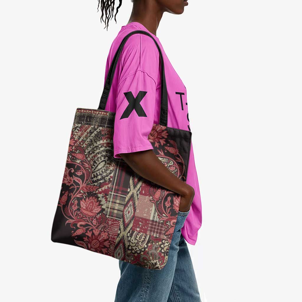 Africa Floral mix Maasai Shuka Tote Bag Red Moitf