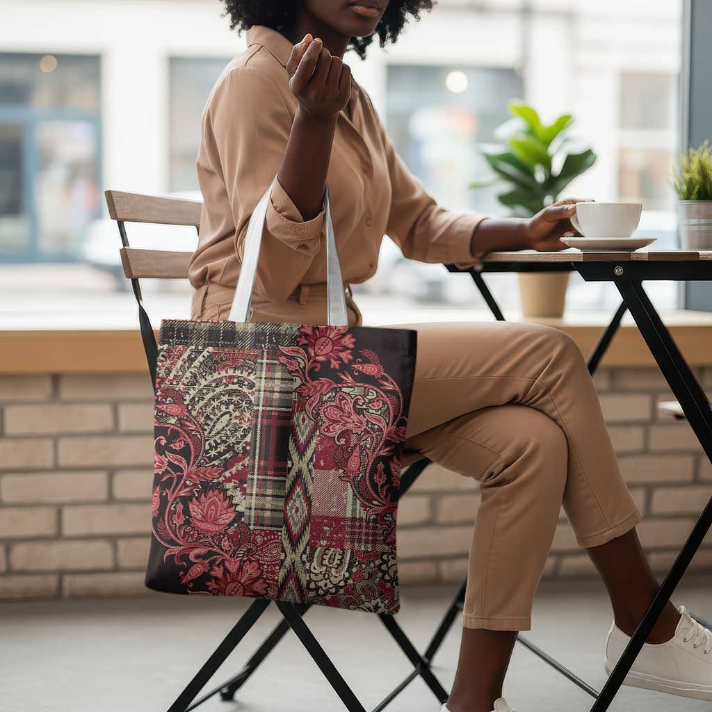 Africa Floral mix Maasai Shuka Tote Bag Red Moitf