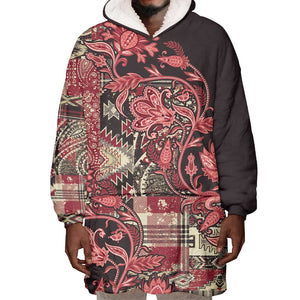 Afro Floral mix Maasai Shuka Wearable Blanket Hoodie Red Moitf