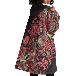 Afro Floral mix Maasai Shuka Wearable Blanket Hoodie Red Moitf