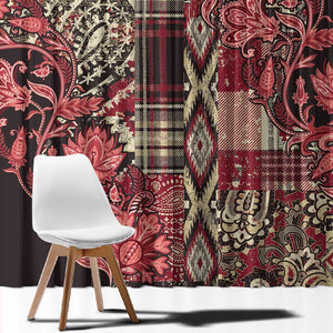 Afro Floral mix Maasai Shuka Window Curtain Red Moitf