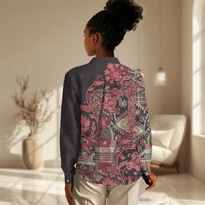 Afro Floral mix Maasai Shuka Women Casual Shirt Red Moitf