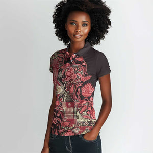 Afro Floral mix Maasai Shuka Women Polo Shirt Red Moitf