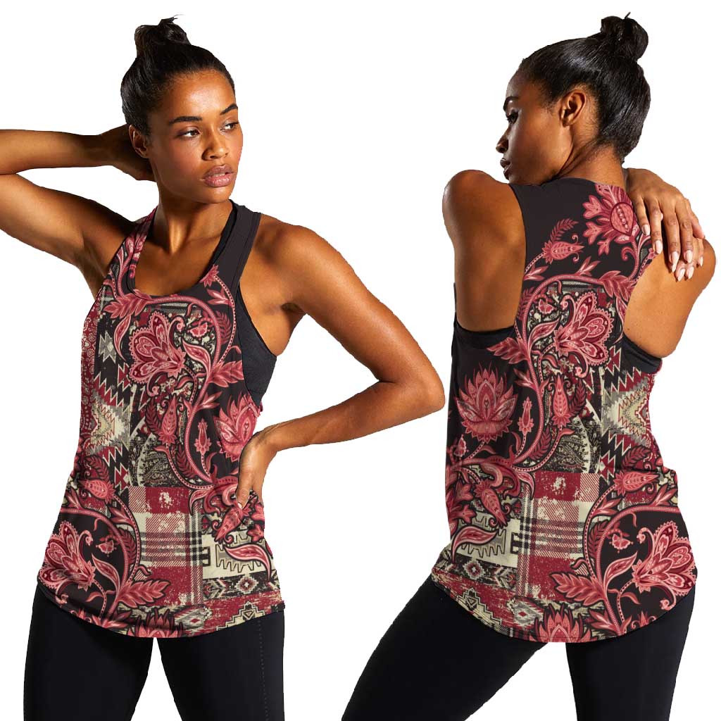 Afro Floral mix Maasai Shuka Women Racerback Tank Red Moitf