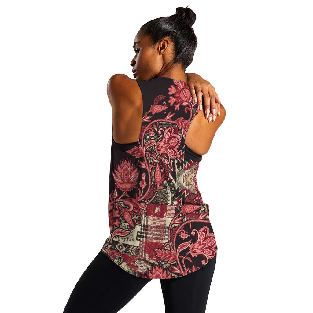 Afro Floral mix Maasai Shuka Women Racerback Tank Red Moitf