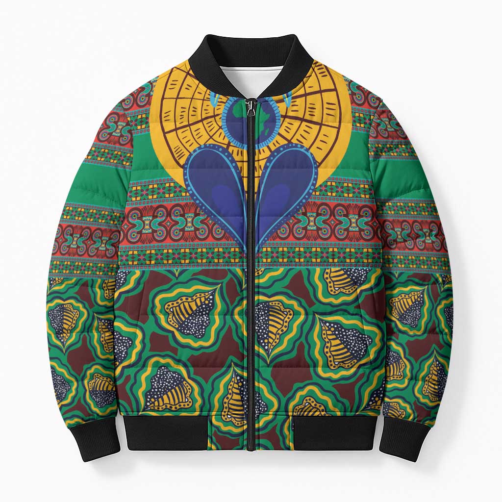 African Pattern Traditional Kanga Style Bomber Puffer Jacket