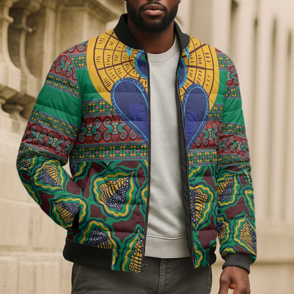 African Pattern Traditional Kanga Style Bomber Puffer Jacket