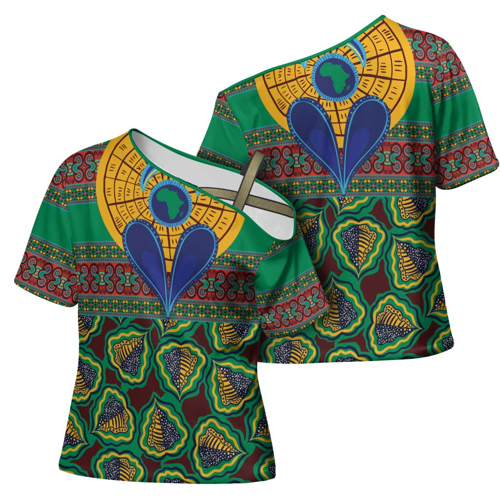 African Pattern Traditional Kanga Style Cross Shoulder Shirt
