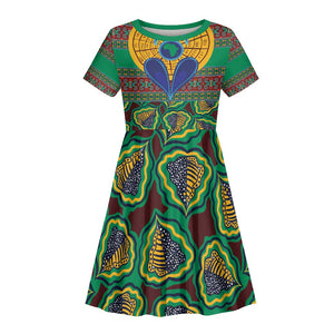 Afro Pattern Traditional Kanga Style Kid Short Sleeve Dress