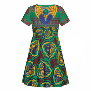 Afro Pattern Traditional Kanga Style Kid Short Sleeve Dress