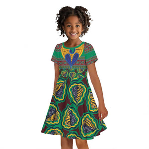 Afro Pattern Traditional Kanga Style Kid Short Sleeve Dress