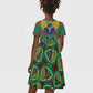 Afro Pattern Traditional Kanga Style Kid Short Sleeve Dress
