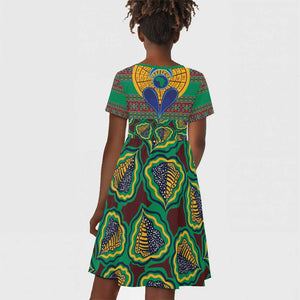 Afro Pattern Traditional Kanga Style Kid Short Sleeve Dress