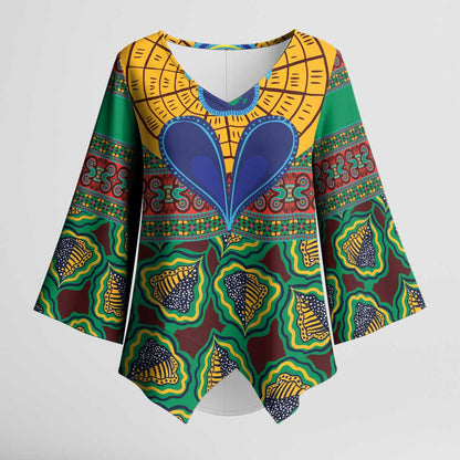 African Pattern Traditional Kanga Style Kimono Sleeve Blouse
