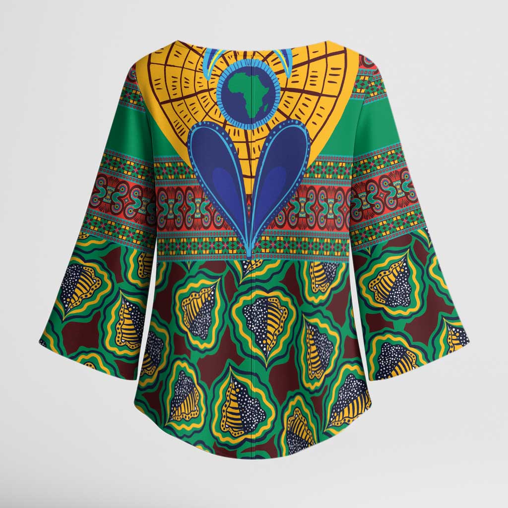African Pattern Traditional Kanga Style Kimono Sleeve Blouse