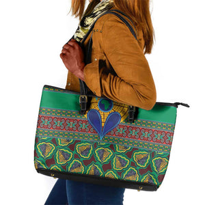 Afro Pattern Traditional Kanga Style Leather Tote Bag