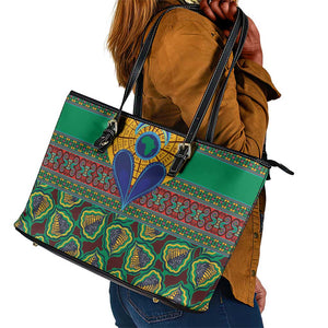 Afro Pattern Traditional Kanga Style Leather Tote Bag