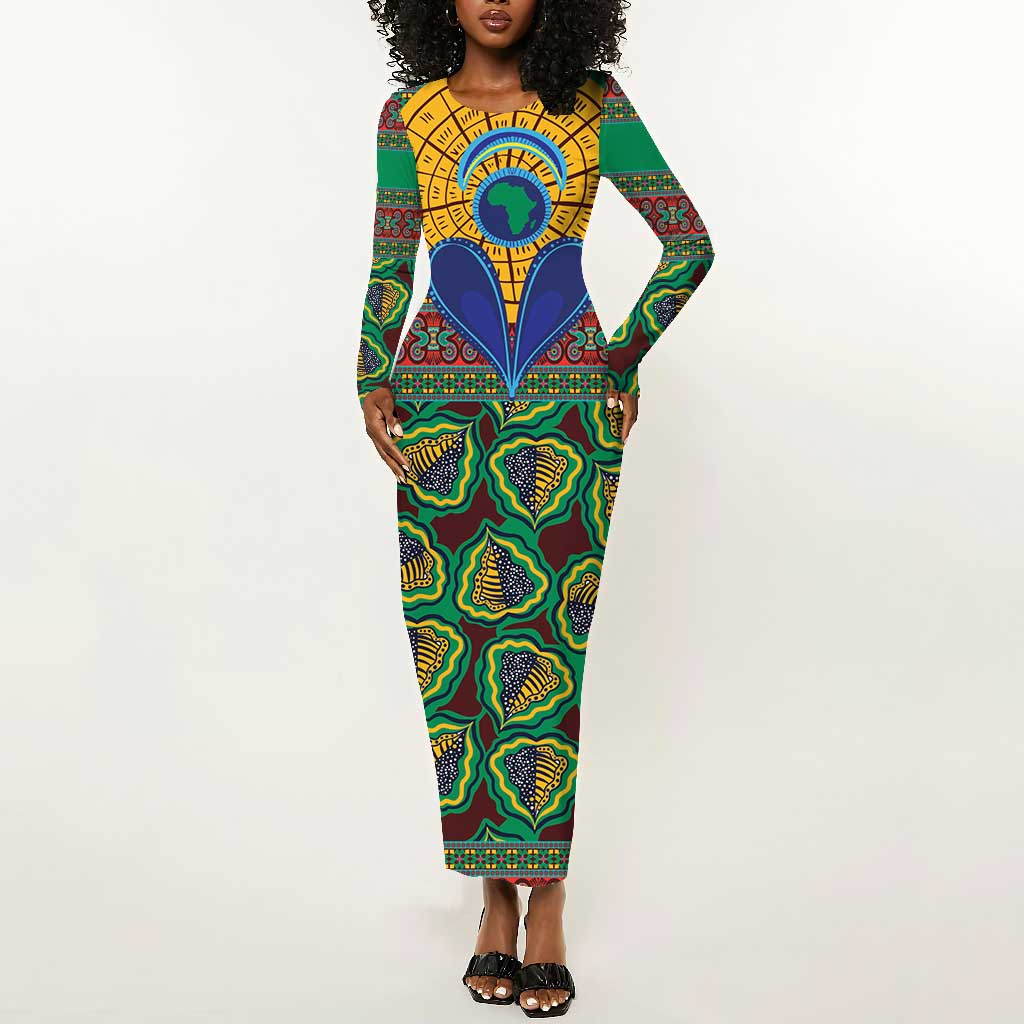 Afro Pattern Traditional Kanga Style Long Sleeve Bodycon Dress