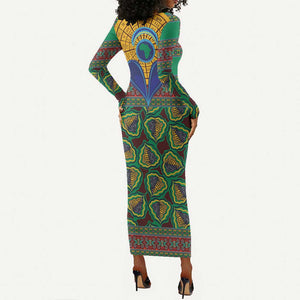 Afro Pattern Traditional Kanga Style Long Sleeve Bodycon Dress