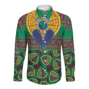 Afro Pattern Traditional Kanga Style Long Sleeve Button Shirt