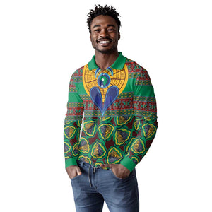 Afro Pattern Traditional Kanga Style Long Sleeve Polo Shirt