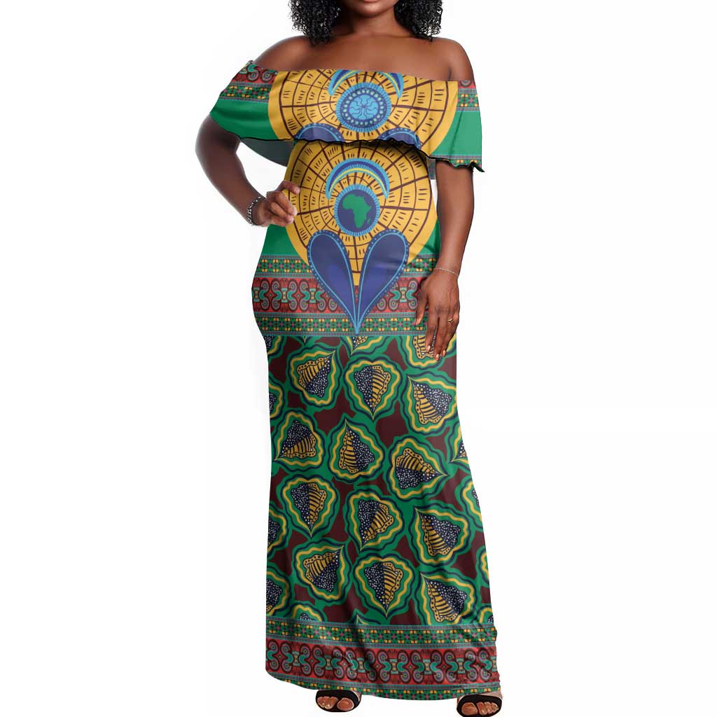 Afro Pattern Traditional Kanga Style Off Shoulder Maxi Dress