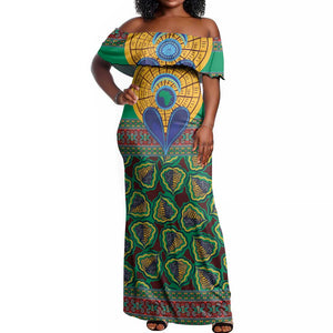 Afro Pattern Traditional Kanga Style Off Shoulder Maxi Dress