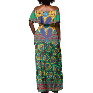 Afro Pattern Traditional Kanga Style Off Shoulder Maxi Dress