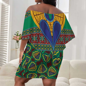 Afro Pattern Traditional Kanga Style Off Shoulder Short Dress