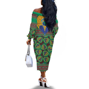 Afro Pattern Traditional Kanga Style Off The Shoulder Long Sleeve Dress